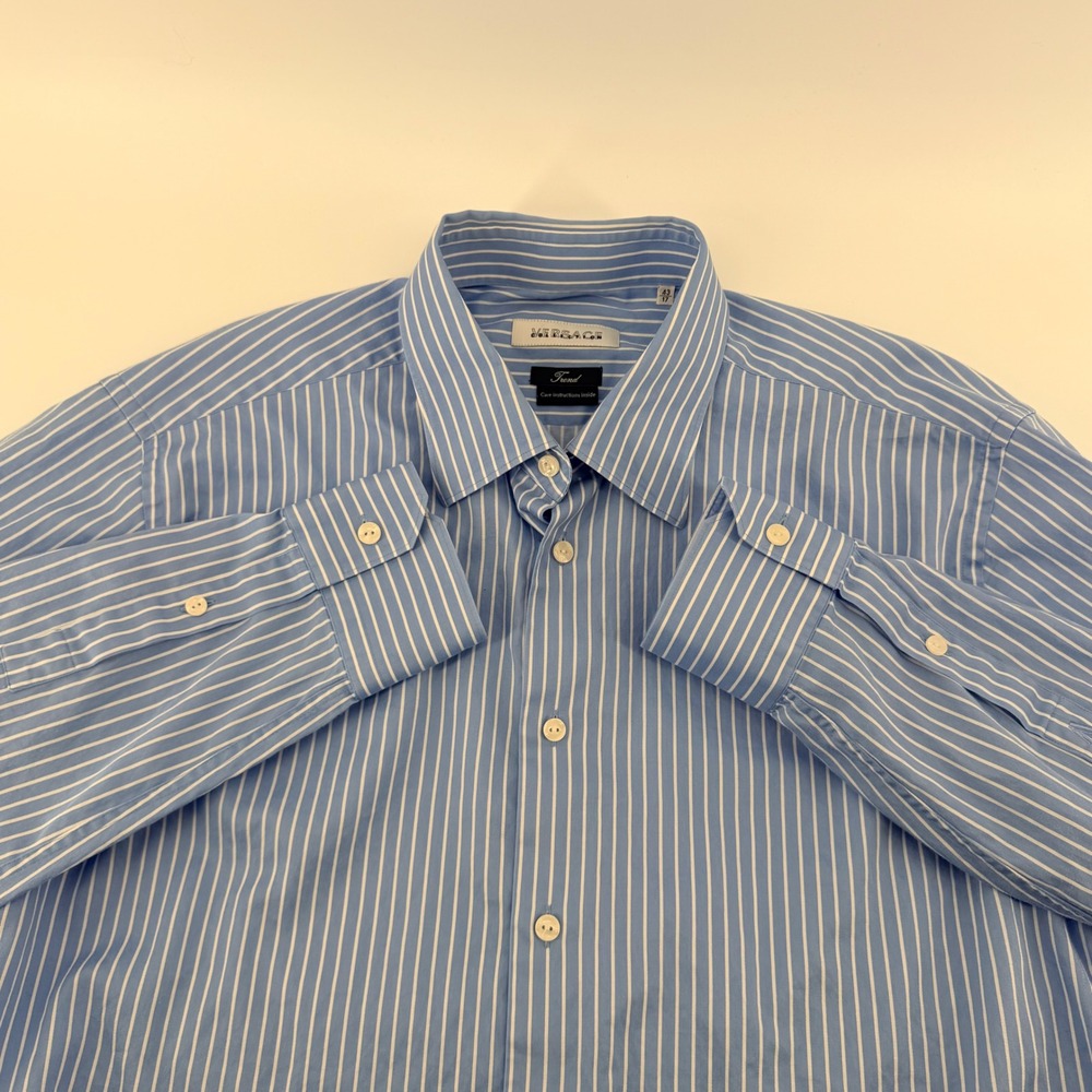 Versace Collection Striped Button‎ Down Slim Fit Luxury Men 43/17 Blue White